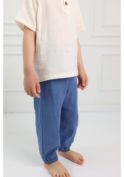 Mulberry Çocuk Müslin Şalvar Pantolon Nefes Alabilen Doğal Dokulu Günlük Rahat Alt Giyim Mavi Mulberry Çocuk Müslin Şalvar Pantolon Nefes Alabilen Doğal Dokulu Günlük Rahat Alt Giyim Mavi