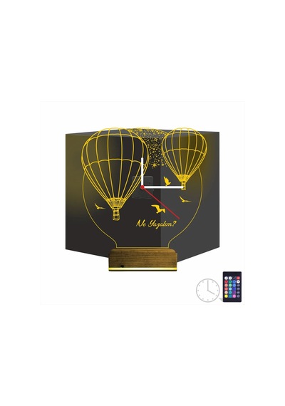 Luvivia Balon Kuş Kişiye Özel Saatli 3d Lamba - Masa Gece Lambası