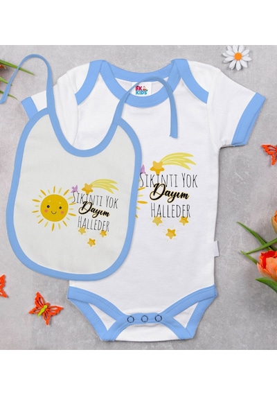 Bk Kids Sıkıntı Yok Dayım Halleder Tasarımlı Bebek Body Zıbın - Mavi Çok Renkli