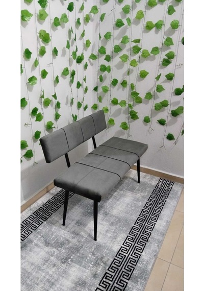 Özcan Metal Siyah Metal Ayaklı Sırtlı Mutfak Salon Antre Yatak Odası Puf Bank Oturak gri
