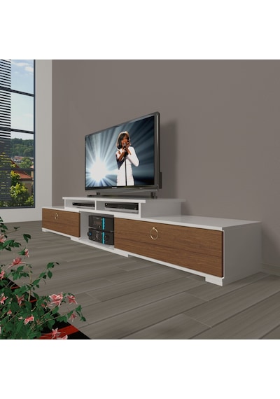 Decoraktiv Flex 130 Mdf Gold Tv Ünitesi Tv Sehpası Beyaz - Ceviz