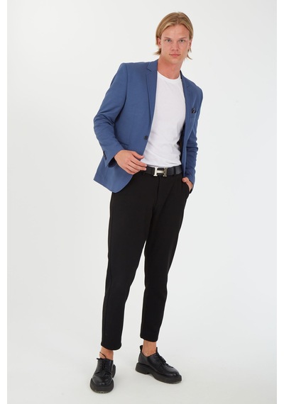 Sposo S-16 Dar Kalıp Örme Kumaş İndigo Erkek Blazer Ceket İndigo