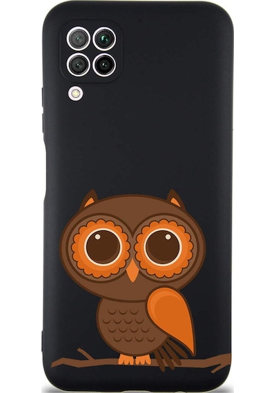 Huawei P40 Lite İle Uyumlu Baykuş 0214a Tasarımlı Siyah Lansman Silikon Kılıf Çok Renkli