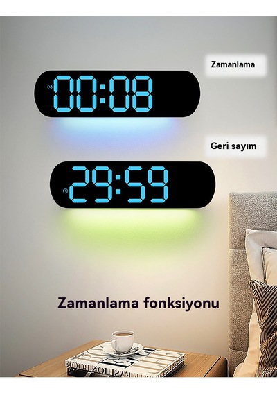 Büyük Led Dijital Duvar Saati Çok Fonksiyonlu-mavi Mavi
