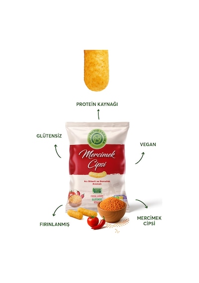 Acı Biberli Ve Domates Aromalı Mercimek Cipsi 60 G X 3 Paket Glütensiz & Vegan