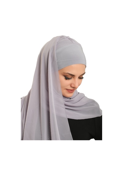 Hürrem Bone Gri Pratik Hazır Geçmeli Bone Şal Şifon Düz 2506 15 gri