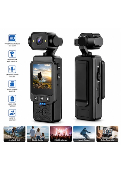 4k Mini Gimbal Kamera 180 Dönebilen Lens 1080p Hd Kayıt Titreşim Önleme Taşınabilir Spor Ve Vlog Kamerası