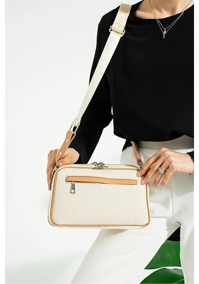 Just Polo Kadın Ayarlanabilir Askılı Su Geçirmez Lüks Omuz Çantası Shoulder Bag Ebat: 16 X 26 Cm Krem
