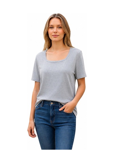Lyvean Kare Yaka Oversıze Kısa Kollu Tshirt Gri
