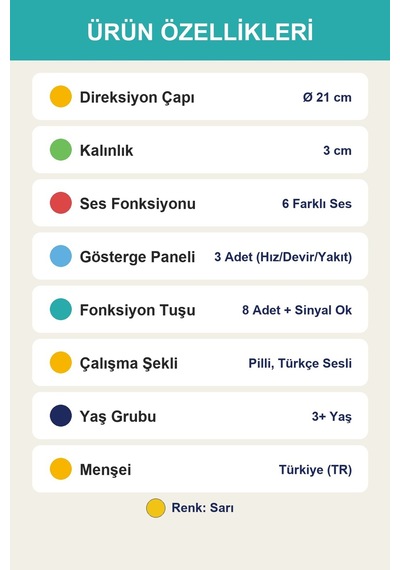 Turbosürücü Sesli Işıklı Direksiyon Oyuncağı Sarı