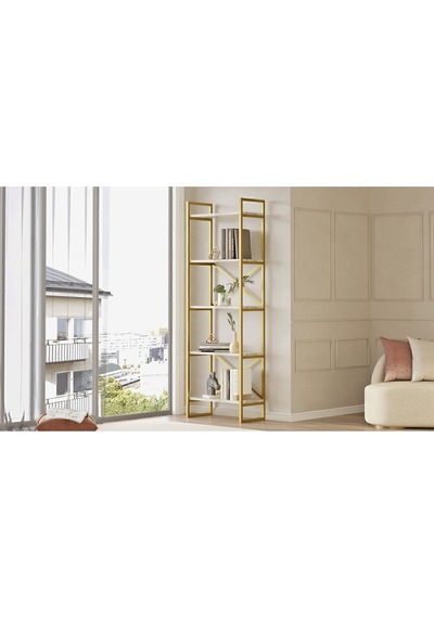 Atlantis 175cm Gold Metal Kitaplık 5 Raflı Mermer Desen Atl3-ge Efes