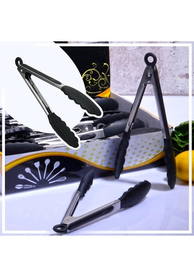 3b Trend Metal Kızartma Maşası Silikon Uçlu Maşa Siyah Renk