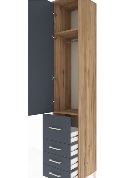 Hyperion Dolap 2 Raflı 4 Çekmeceli Tek Askılı 44x44x243 Çam-a... Çam