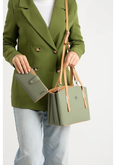 Kadın Orijinal Just Polo 5 Bölmeli Şık El & Omuz Çantası Ve Cüzdanı Shoulder Bag 26 X 24 Yeşil - Taba