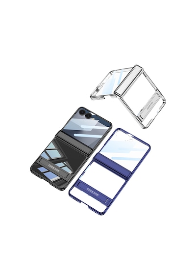 Samsung Galaxy Uyumlu Z Flip 7 Kılıf Kamera Korumalı Şeffaf Tasarımlı  Standlı Kapak Lacivert