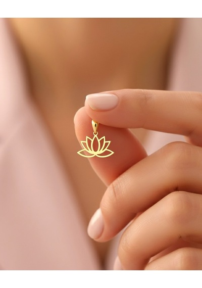 Sade Küçük Lotus Çiçeği 14 Ayar Altın Kolye Ucu