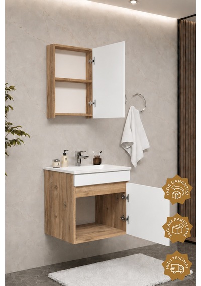 Teta Home Tokyo 55 Cm Mdf Banyo Dolabı Seti Atlantik Çam - Beyaz