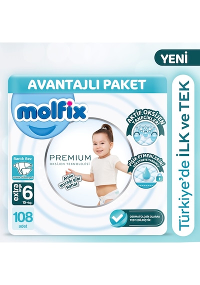 Molfix Premium Avantajlı Paket 6 Beden 108 Adet 6 Numara 2'li
