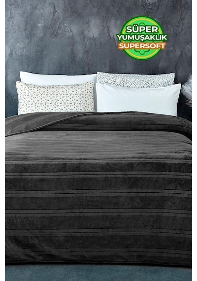Evlen Home Mayer Supersoft Yumuşak Tek Kişilik Battaniye Yatak Örtüsü 150x230 Cm Antrasit Antrasit