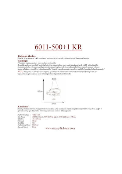 Eray Aydınlatma 6011-500 Tek Toplu Krom Led Avize Gümüş