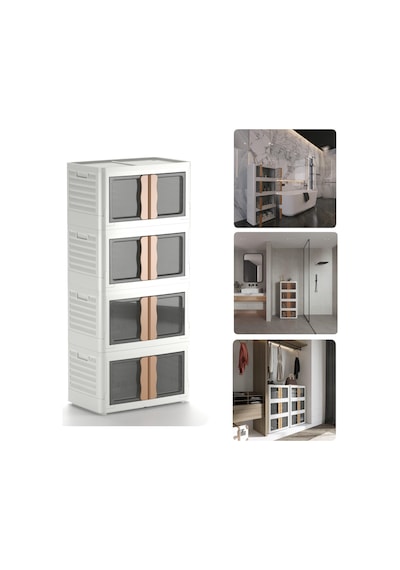 Hi-box 4'lü Katlanabilir Istiflenebilir Çok Amaçlı Eşya Dolabı Krem