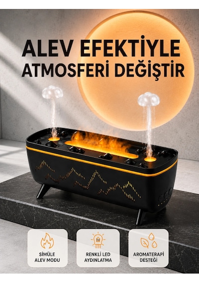 Alev Efektli Hava Nemlendirici 280 Ml Esansiyel Yağ Uyumlu Jöle Yağmur Efektli Difüzör