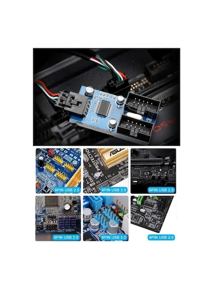 6090 Anakart İç Usb Hub 9 Pin Header 1x2 Çoğaltıcı Port Genişletici Panel Rgb Dişi