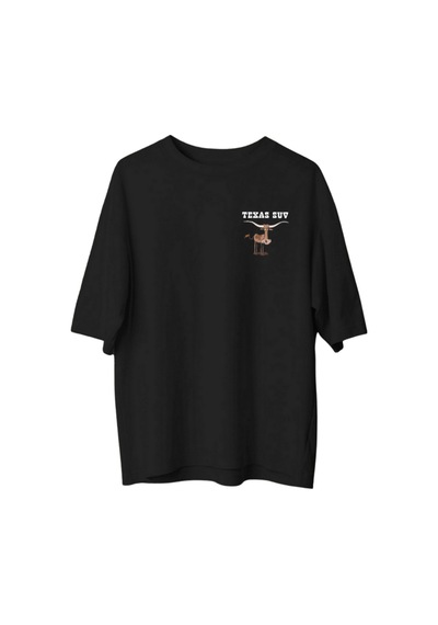 Qmen Style Unisex Siyah Oversize Baskılı T-shirt Texas Suv %100 Pamuk Beyaz