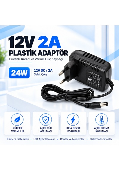 12v 2a Plastik Adaptör 24w Güç Kaynağı