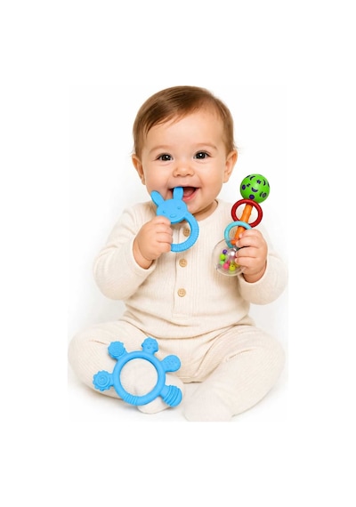 3lü Çıngıraklı Diş Kaşıyıcı Set Mavi