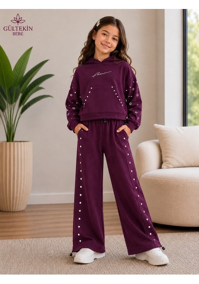 Son Öz Bebe Yıldız Baskılı Kız İkili Eşofman Takımı 8-12 Yaş -so0037765 - Bordo