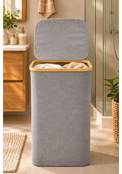 Kapaklı 75 L Katlanabilir Çamaşır Sepeti, Kirli Sepeti 57x40x30 Cm Diğer
