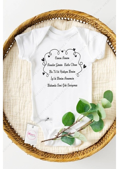 Hediyenza Canım Annem Anneler Günün Kutlu Olsun Özel Tasarım Bebek Zıbın Pamuklu Çıtçıtlı Body Beyaz