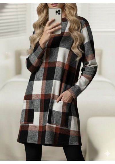 Modi Green Kadın Modern Stil Uzun Kollu Yarı Balıkçı Yakalı Cep Detaylı Ekos Desenli