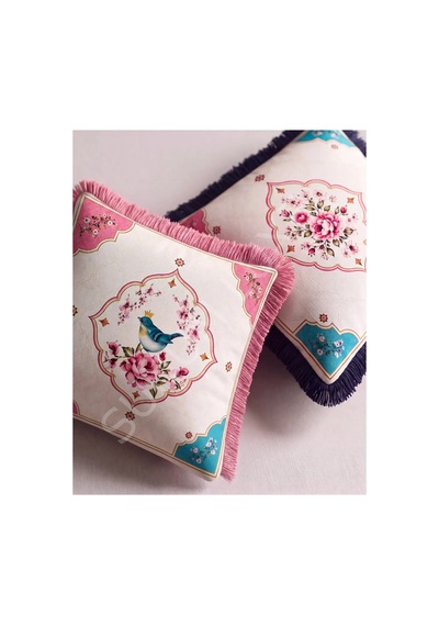 Kuş Ve Çiçek Desenli 4 Lü Saçaklı Kırlent Kılıfı 45 x 45