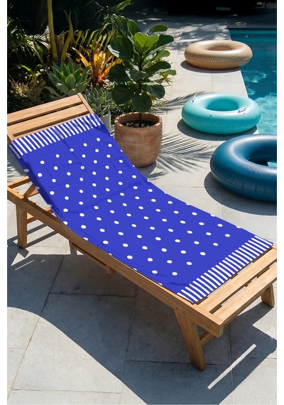 Puantiyeli Çizgili Mavi Plaj Havlusu - Marine Modern Lacivert Beyaz Hızlı Kuruyan Mikrofiber Havlu Çok Renkli