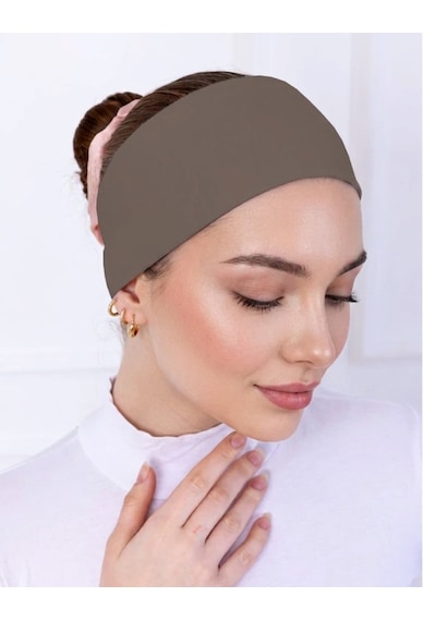 Alivascarf Kaymayan Silikonlu Bandana Bone Siyah - Kadın Tesettür Dikişsiz Kaymaz Geçme - Sportif Saç Bandı Sütlü Kahverengi