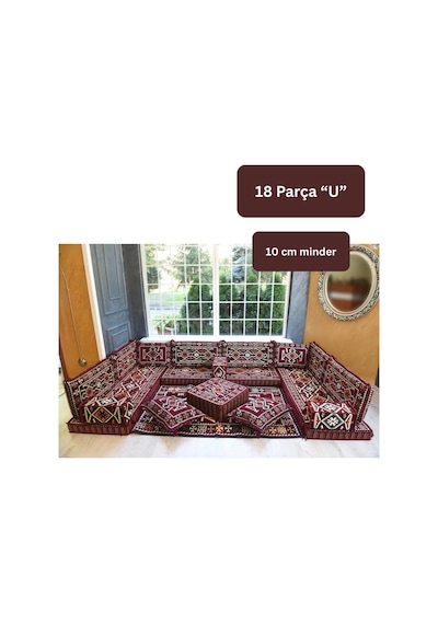 Otantik Şark Köşesi Takımı Bordo Anadolu 18 Parça Kilim Ve Puf Dahil Süngerli Sedir Seti