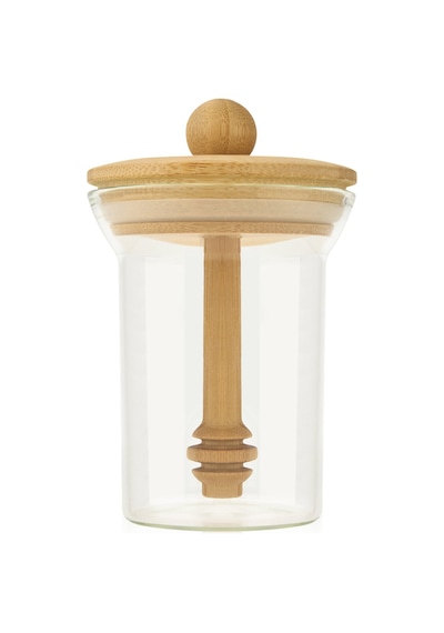 Naturalovee Bambu Kaşıklı Bal Kavanozu - Şeffaf - 14,5 Cm Renkli