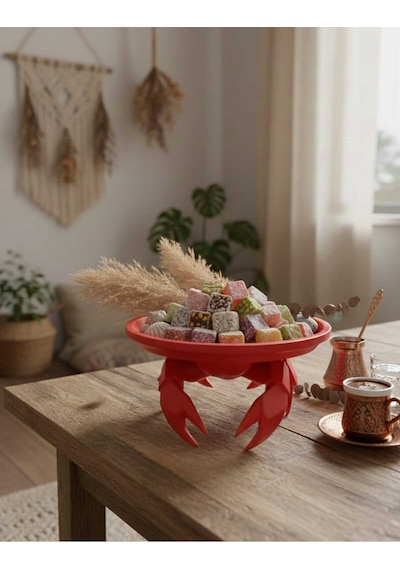 Dekoratif Yengeç Figürü Kırmızı Pratik Ev Gereçleri Sunum Tabak 16 X 16 Cm