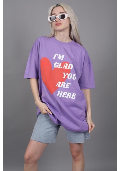 Mad Girls Lila Baskılı Tişört Mg1202