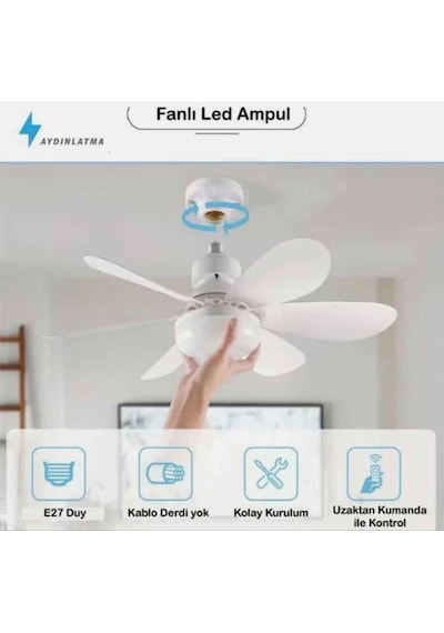 30w Uzaktan Kumandalı Tavan Tipi Fan Ampul Ayarlanabilir Işık Ve Serinletici Fan
