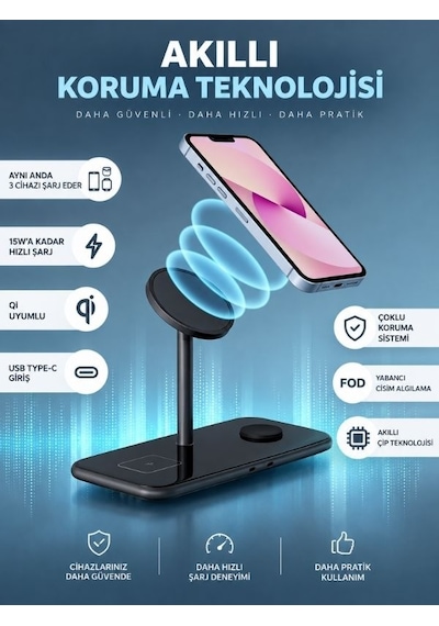 Sw12 3 Ü 1 Arada Hızlı Kablosuz Şarj Cihazı Telefon, Kulaklık, Akıllı Saat