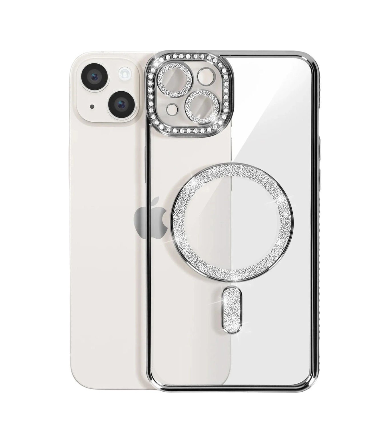 Apple İphone 14 Kılıf Joke Simli Magneticsafe Kılıf - Gümüş 0.2M-Çok Renkli