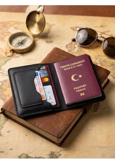 Parla Leather Pasaport Cüzdanı Kılıfı Kişiye Özel V3 Hakiki Gerçek Deri Kılıf Kadın Erkek SİYAH
