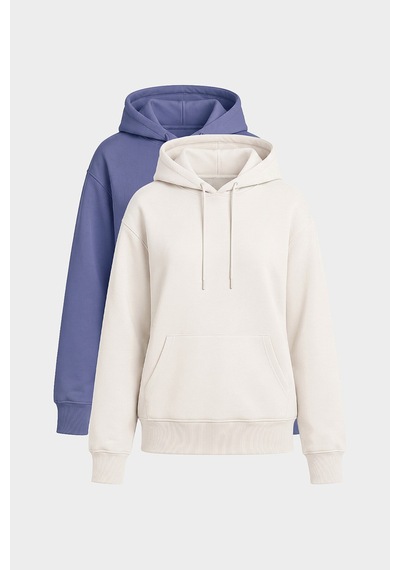 TOMMYLIFE Standart Kapüşonlu 2li Paket Ekru-eflatun Kadın Sweatshirt - 97321 Ekru - Mor