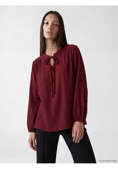 Lcw Everyday Bordo Bağlamalı Yaka Büzgülü Dokulu Bluz
