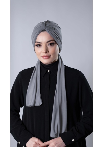 Hürrem Bone Gri Pratik Hazır Geçmeli Tesettür Bone Sandy Kumaş Atkılı 2204 15 Gri