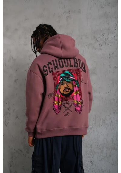 Veraura Lifestyle Erkek School Boy Baskılı Kapüşonlu Sweat - Gül Kurusu Gülkurusu