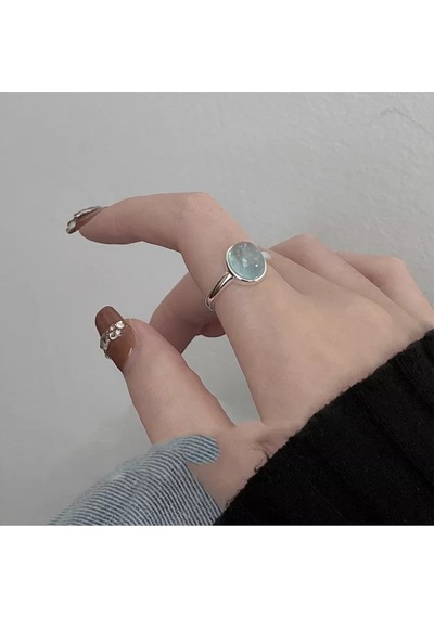925ayar Gümüş Mavi Kristal Taşlı Minimalist Ayarlanabilir Yüzük